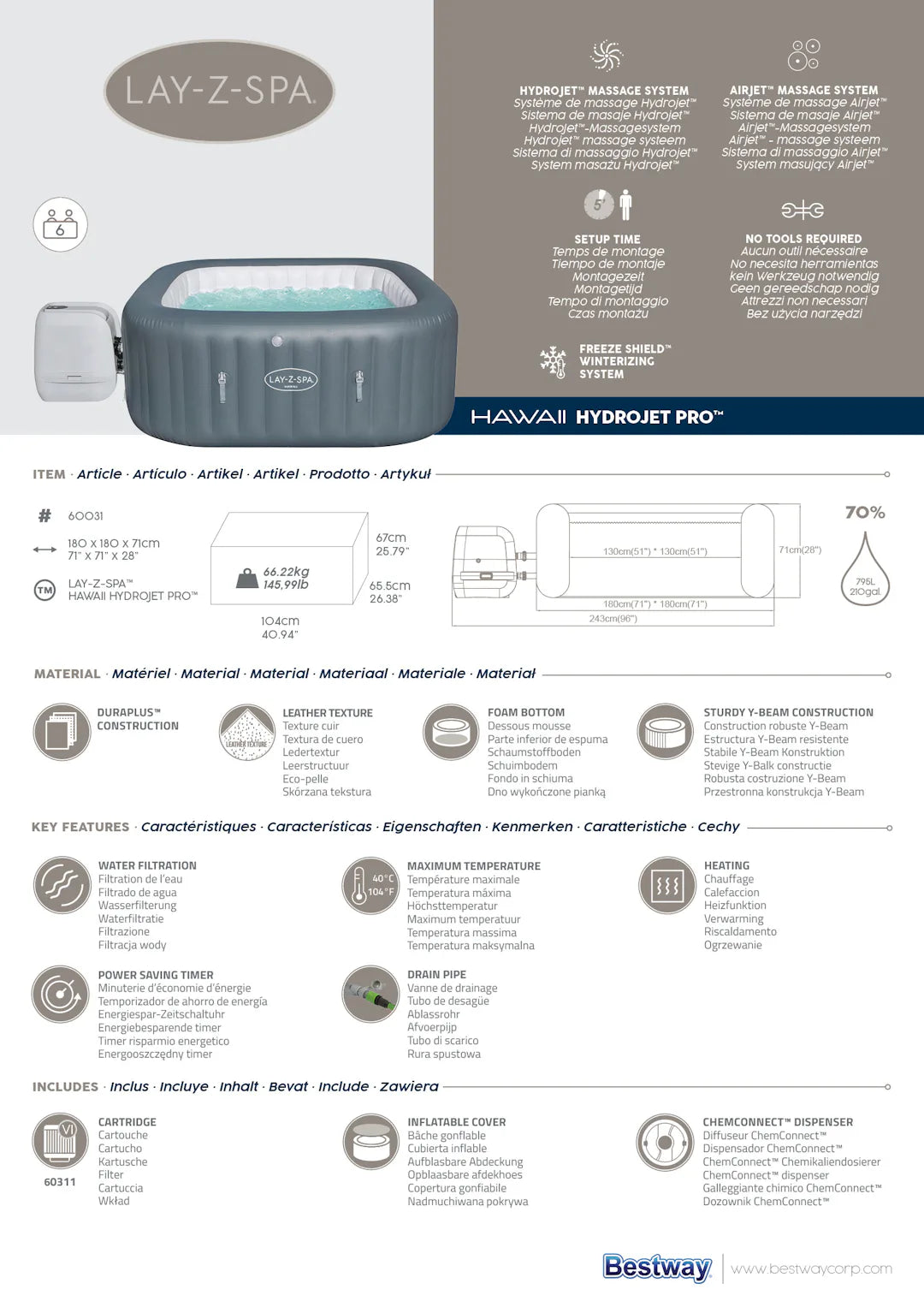 BESTWAY Piscina Idromassaggio Mod.Hawaii (60031)