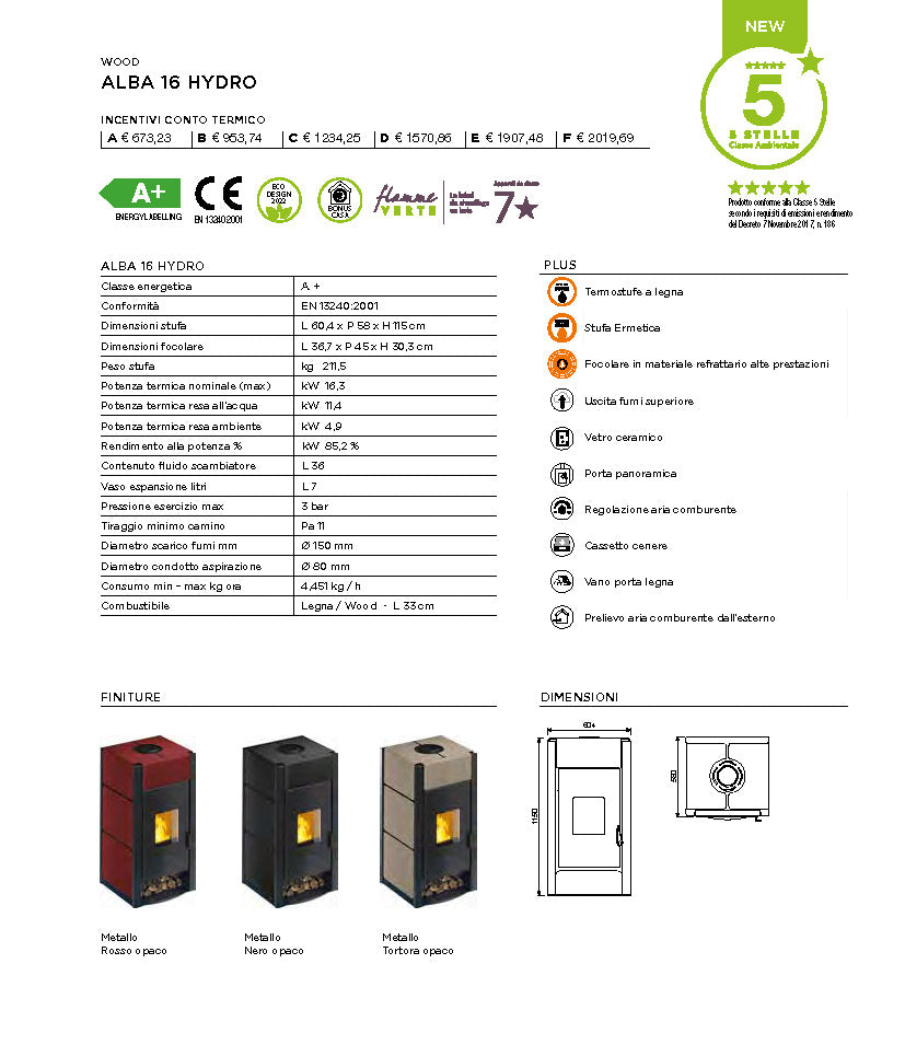 Stufa A Legna ALBA 16 HYDRO