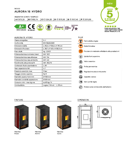 Stufa A Legna AURORA 16 HYDRO